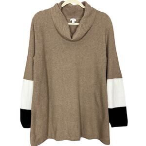 J. Jill Cotton Blend Cowl Neck Color Block Sweater Womens Size Large L